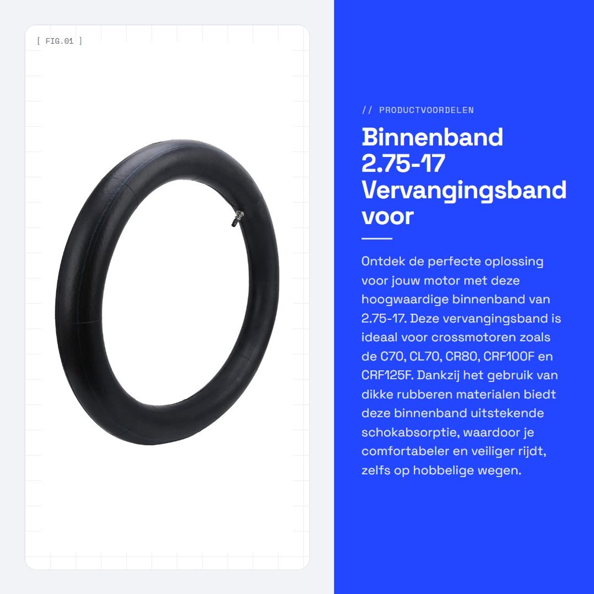 Dailygoods- Binnenband 2.75-17 - Vervanging Binnenband - Schokabsorberend - Ventielgasmondstuk - Explosieveilig - Eenvoudige Installatie - Motorband