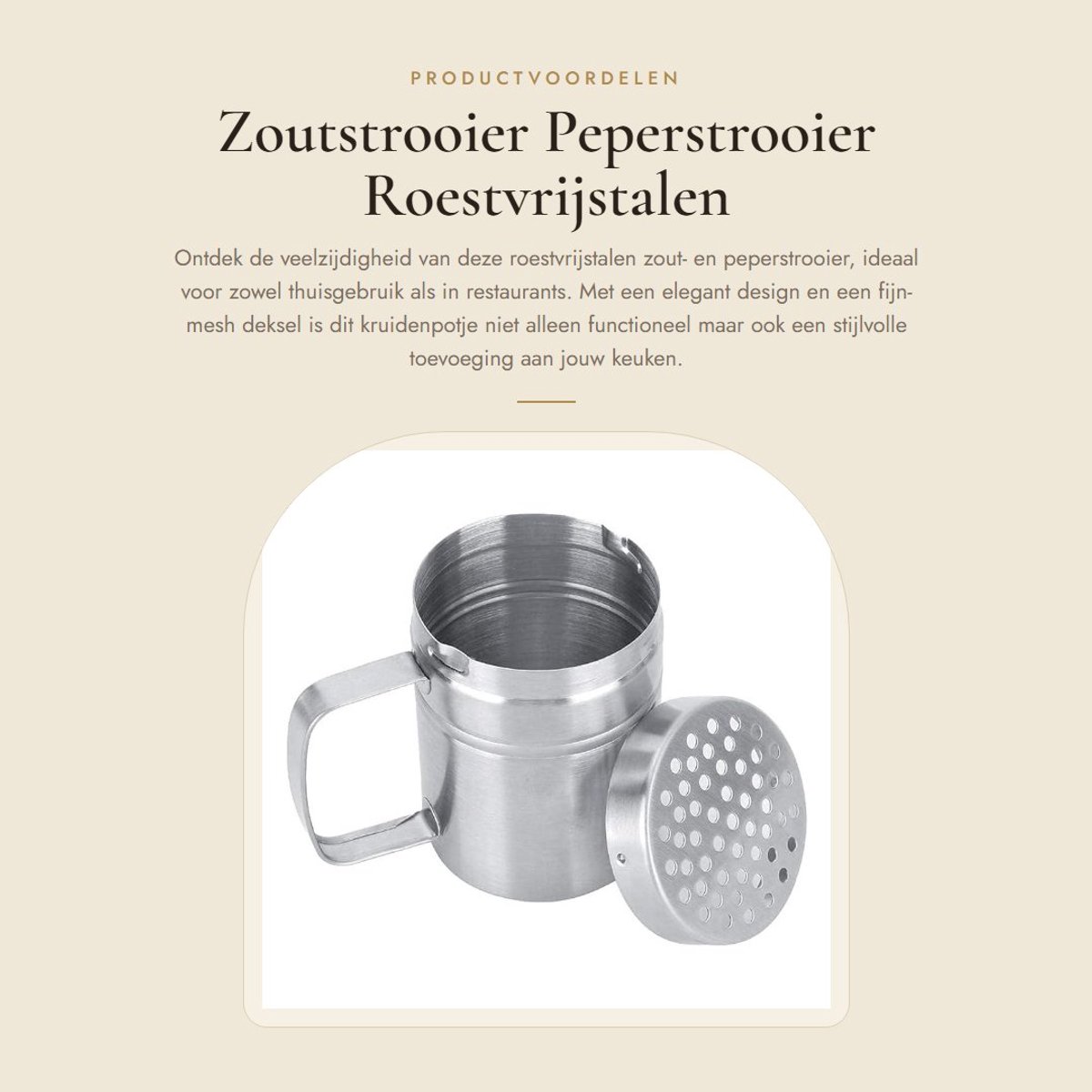 Dailygoods- Zoutstrooier Roestvrij Staal - Peperstrooier - Kruidenpotje - 2,6 x 3,5 cm - Eenvoudig te Reinigen - Geschikt voor Vaatwasser - Shaker