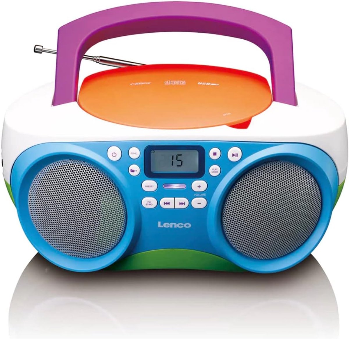Kinder CD speler - Radio boombox - Muziek luisteren - Robuust en draagbaar - 2 x 1W RMS - Kleurrijk