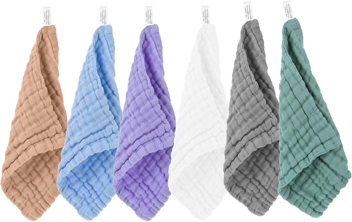 Babydoekjes Muslin - Wasdoekjes Katoen - Babyverzorging Thuis - Extra Zacht Absorberend - 6 Stuks 25x25cm - Multicolor Combinatie