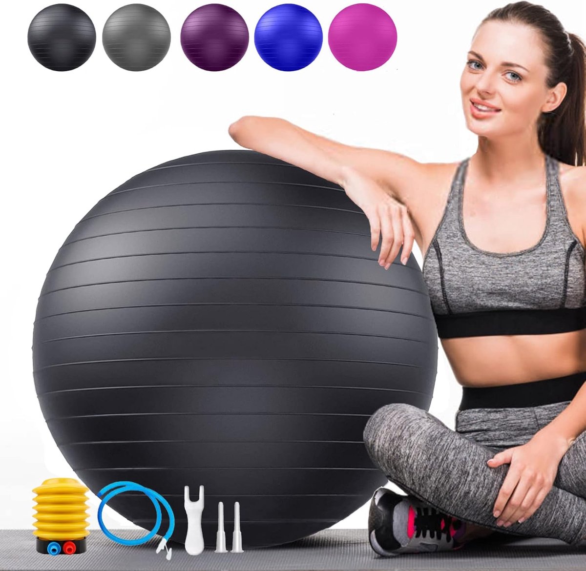 Gymnastiekbal - Zitbal Bal - Thuis Sporten - Anti-burst Bescherming - 75 cm - Zwart