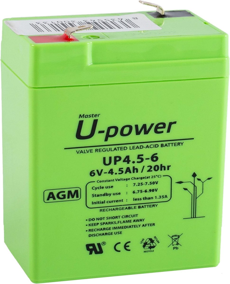 AGM Batterij - Sealed Accu - Apparaten Voeden - Onderhoudsvrij - 6V 4.5Ah - Zwart