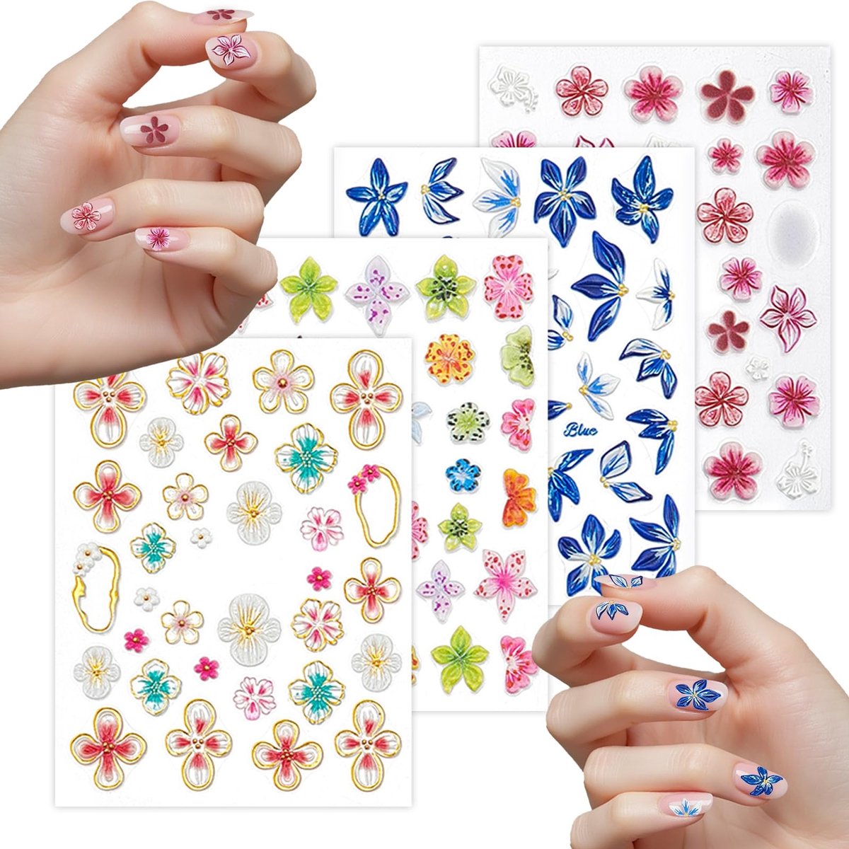 Dailygoods - Cosensi - Dailygoods - Set van 4 Vellen 5D Bloemenstickers voor Nagels