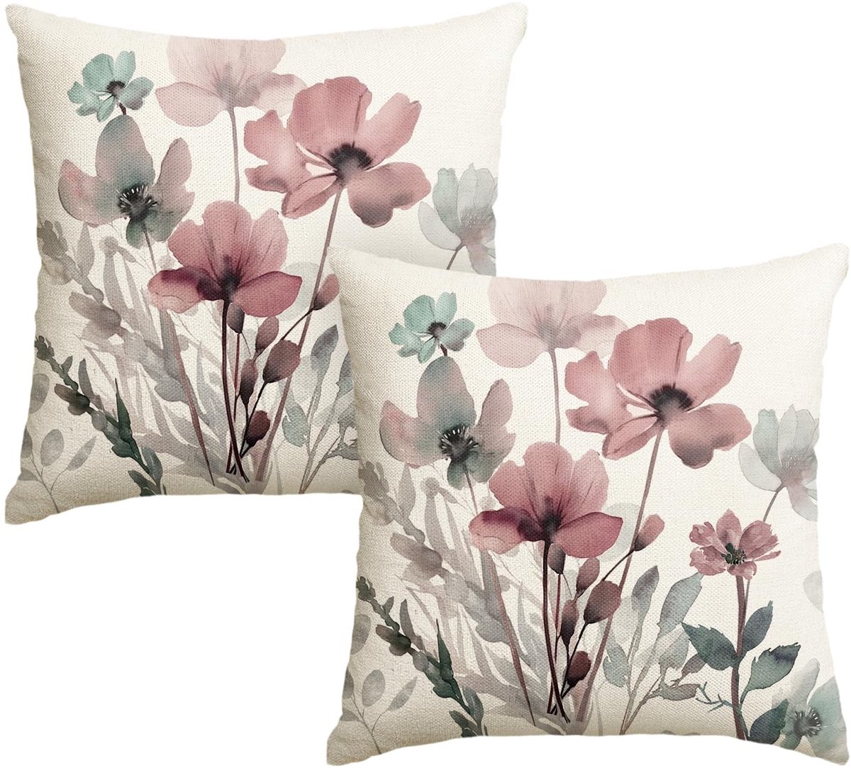 Dailygoods - Kussenslopen Set van 2 - Wilde Bloemen en Geometrisch Patroon - Ultrazacht en Modern - 45 x 45 cm - Decoratie voor Woonkamer en Slaapkame...