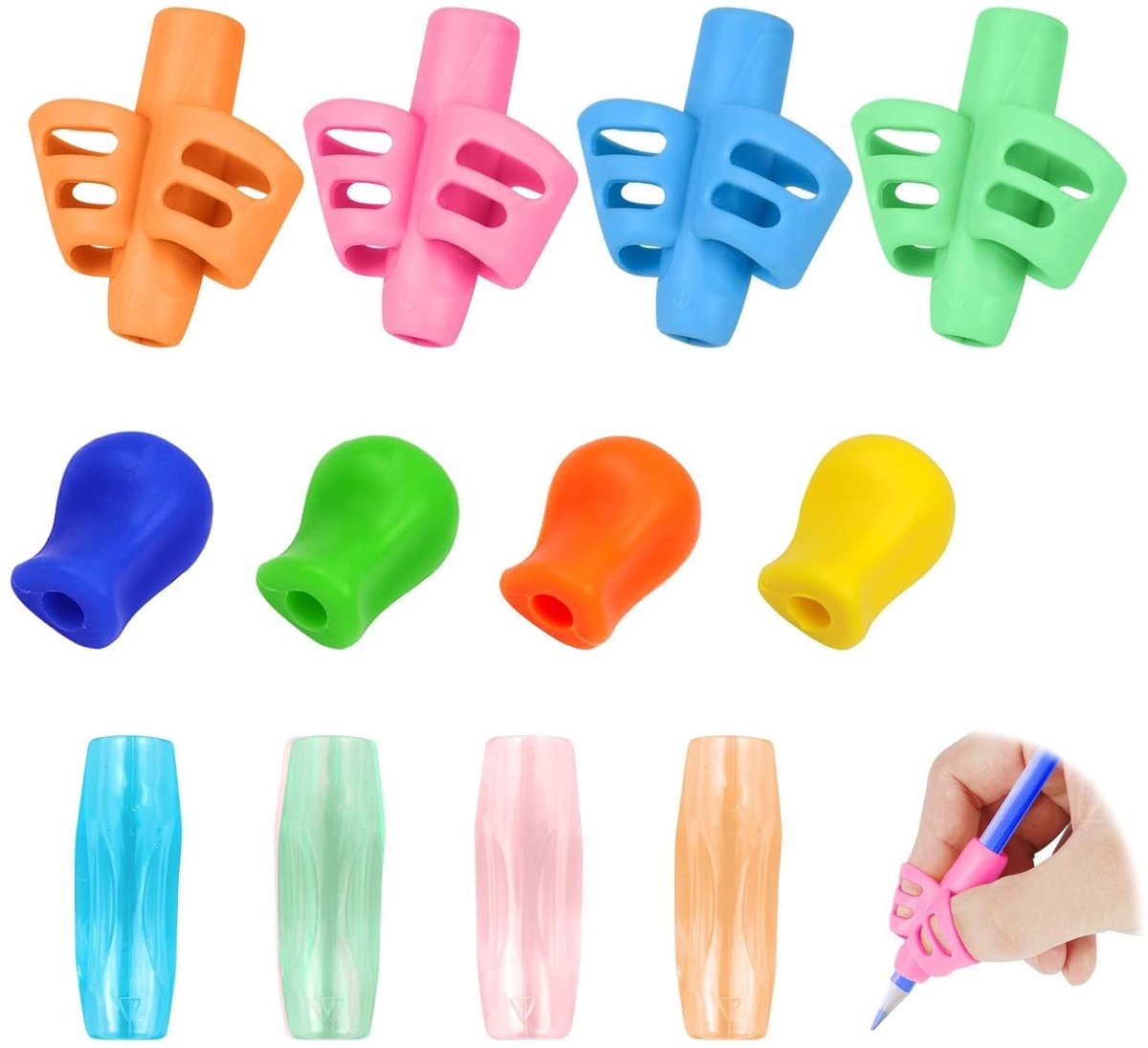 Dailygoods- Schrijfhulp Ergonomisch Design - 20 Stuks Penhouder - Vingergeleiding - Siliconen - Motorische Vaardigheden - Veilig Materiaal