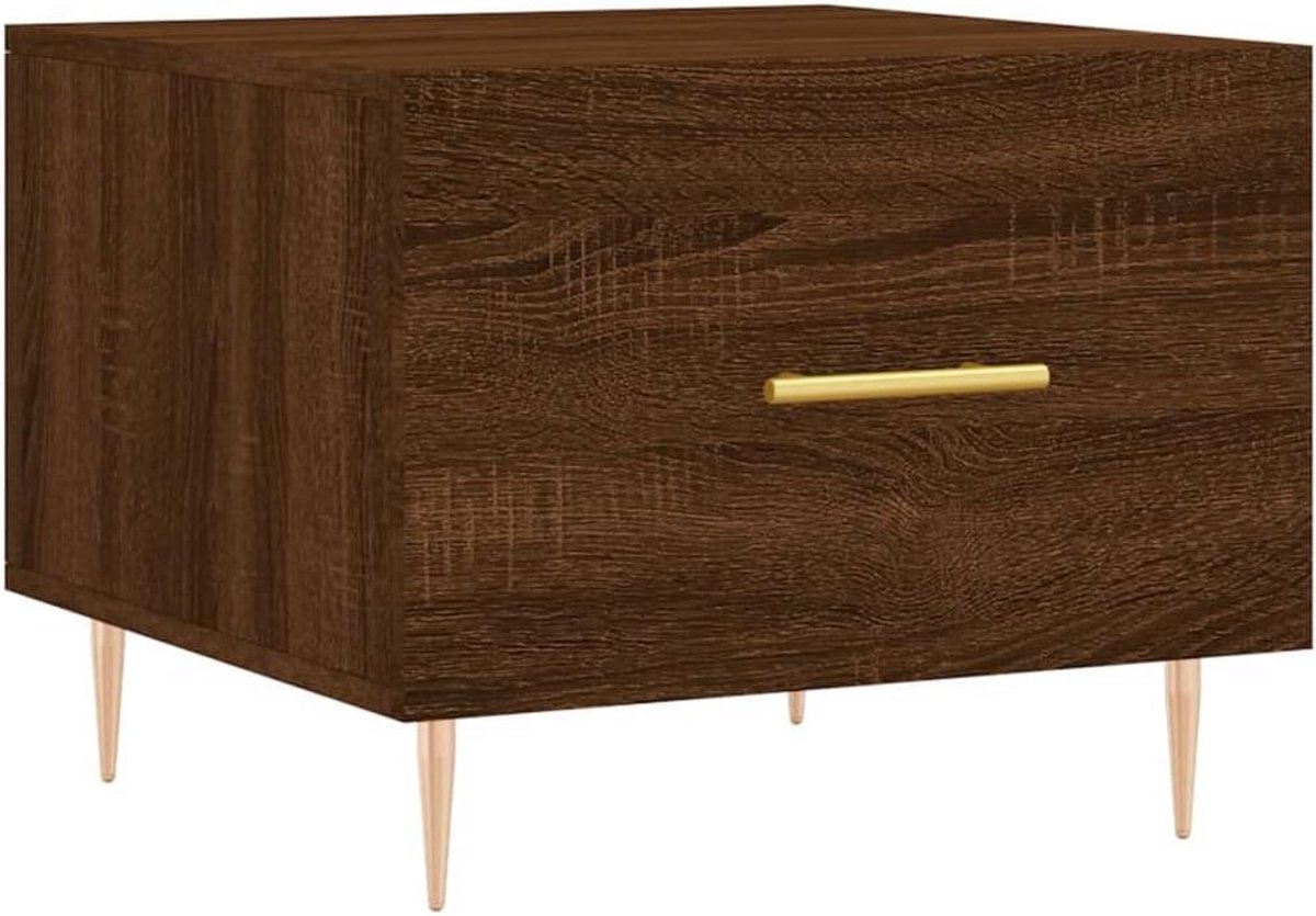 Salontafel Hout - Bijzettafel - Woonkamer Inrichten - Met Lade Opslag - 50x50x40 cm - Bruin Eiken