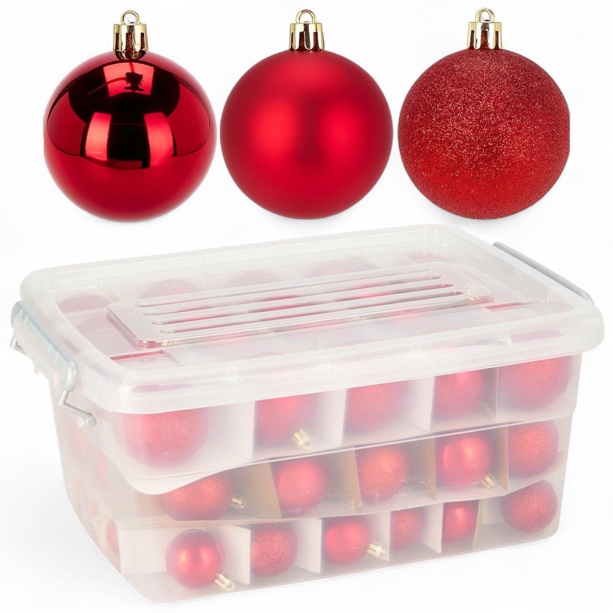 Dailygoods- Kerstballen 70-delige set - Onbreekbaar - Opbergdoos - 3 maten (40/50/60 mm) - 3 afwerkingen (mat/glanzend/glinsterend) - Ideaal voor kerstboom - Kerstdecoratie