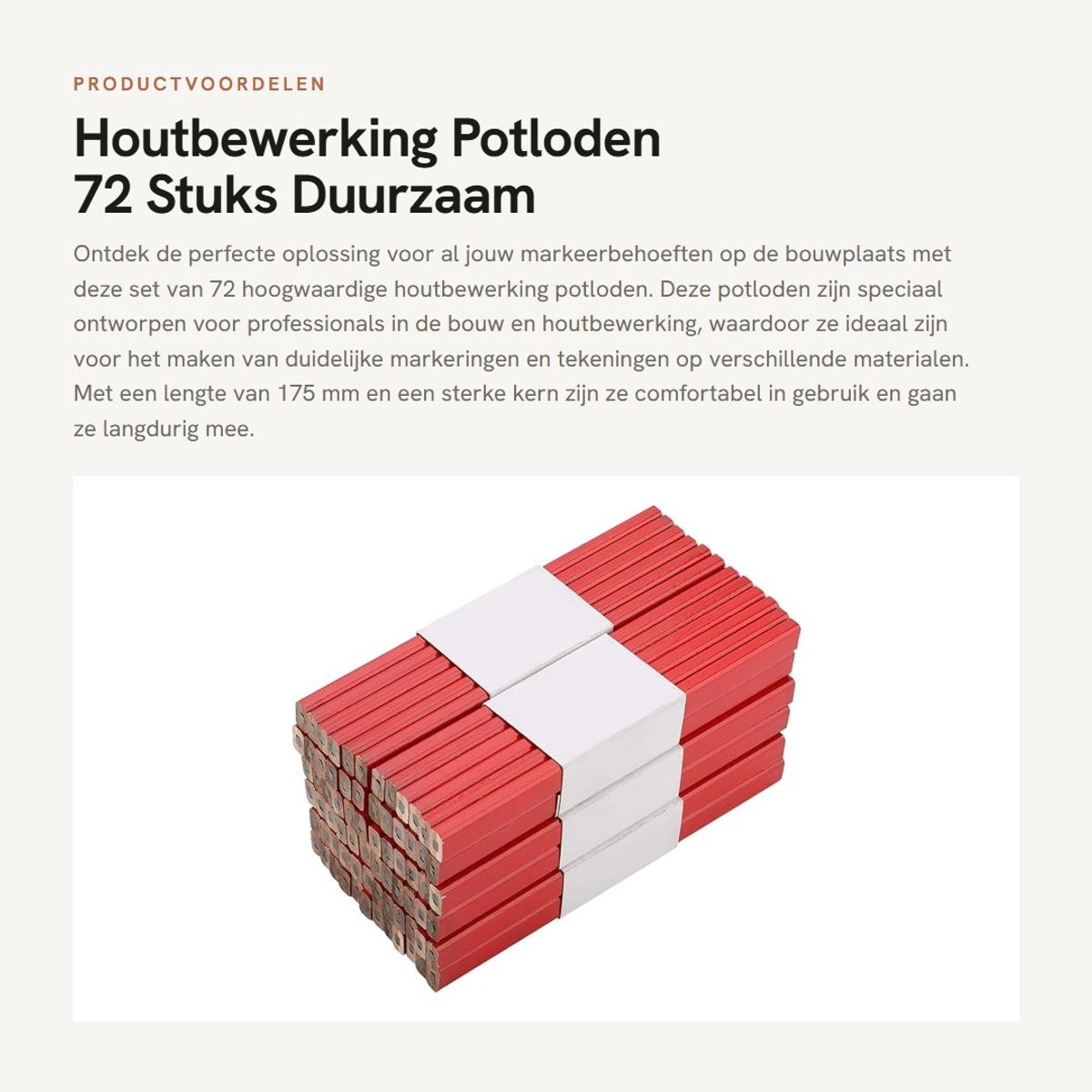 Dailygoods- Timmermanspotlood Hoogwaardige Hout - 72 Stuks - Comfortabel Gebruik - Duidelijke Markering - Schokbestendig - Makkelijk te Slijpen - Bouwpotlood