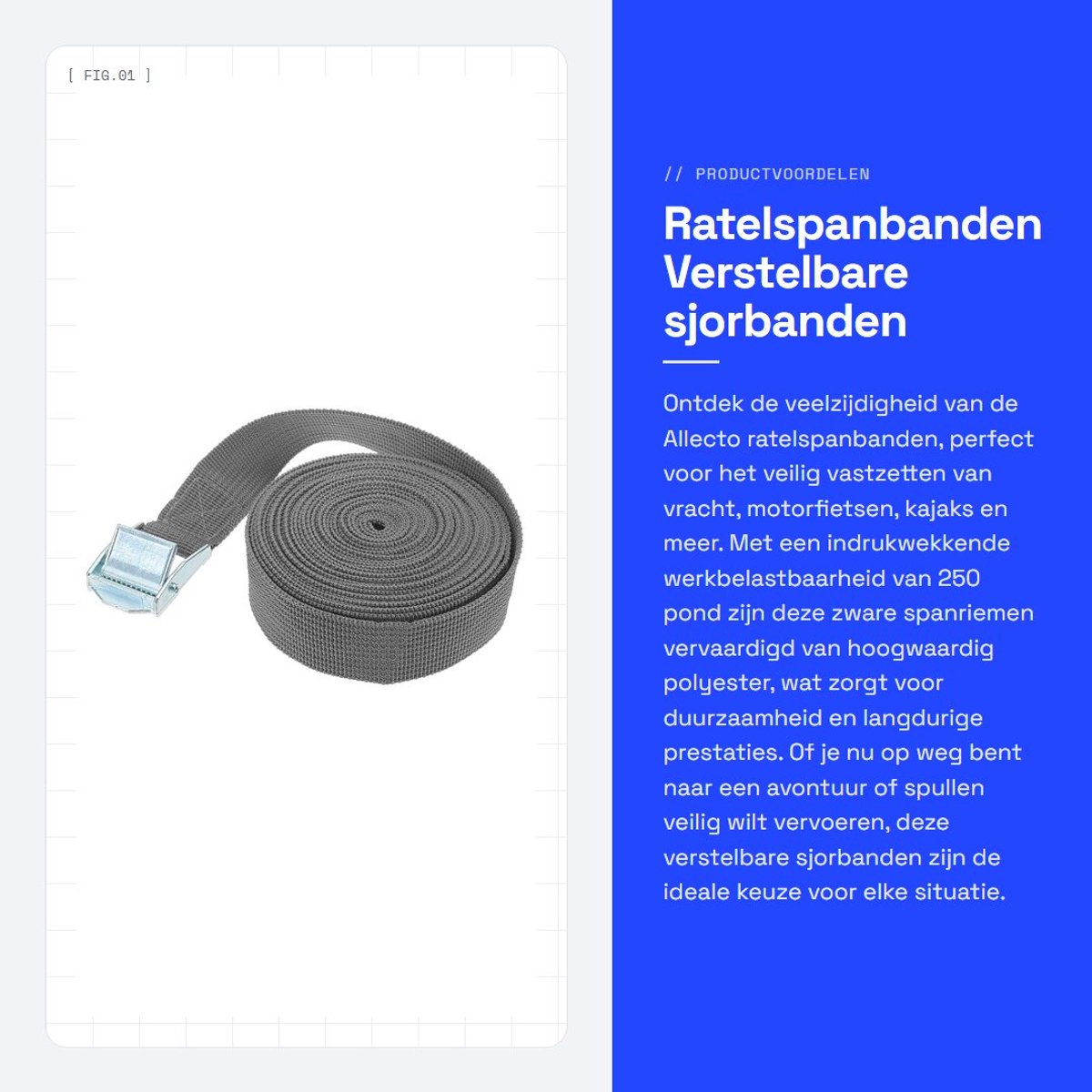 Dailygoods- Ratelspanbanden 250 Pond Werkbelastbaarheid - Verstelbare Sjorbanden - Zware Spanriemen - Hoogwaardige Polyester - 1 Meter Lengte - Hoge Zichtbaarheid