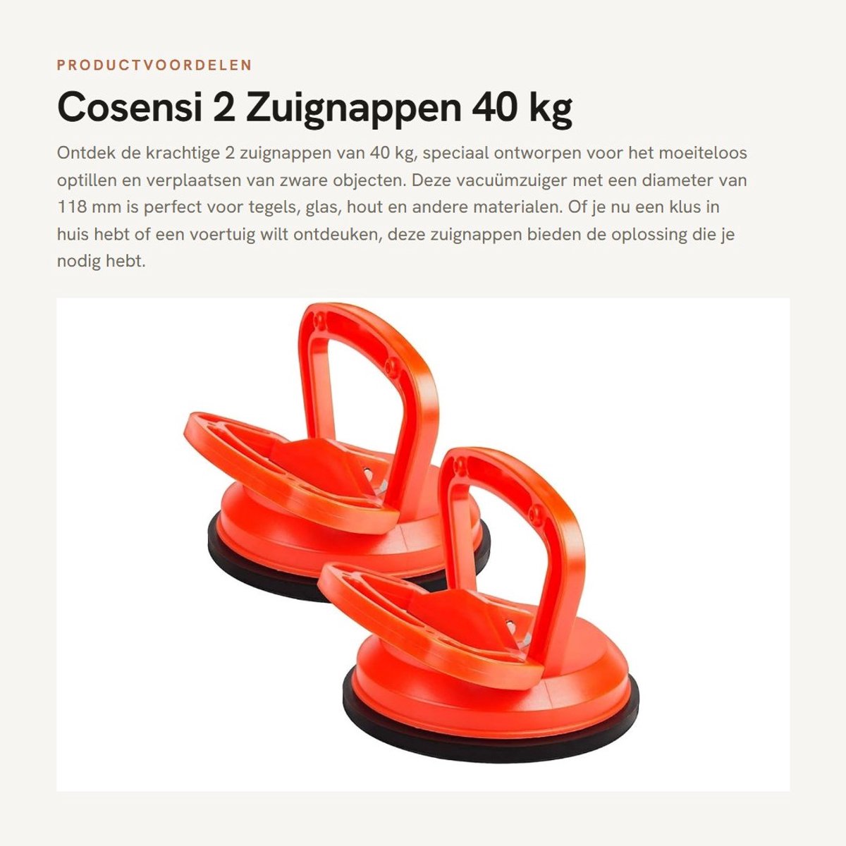 Dailygoods - 2 Zuignappen 40 kg Vacuümzuiger - Verplaatsen van Zware Objecten - Oranje - Perfect voor Tegels en Glas - Ideaal Gereedschap voor Huishou...