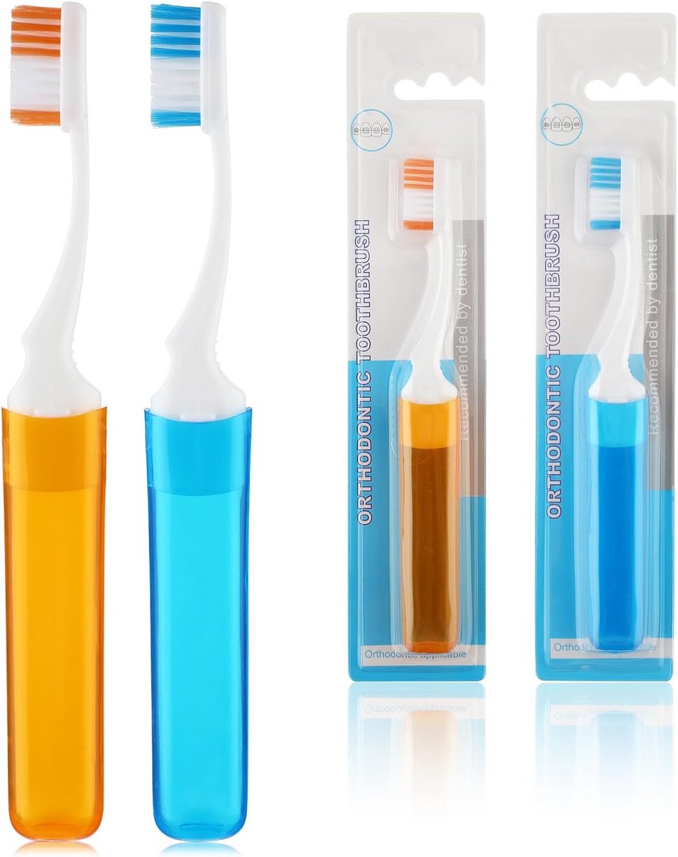 Reistandenborstel Set - Opvouwbare Borstel - Mondhygiëne Onderweg - Met Geïntegreerde Hoes - 2 Stuks - Multi-kleur