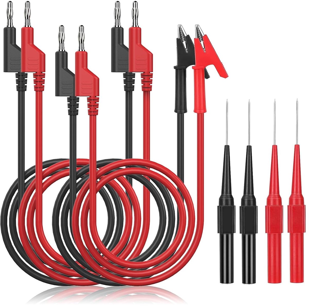 Meetleidingen Set - Testkabels Krokodillenklemmen - Elektrisch Testen - Vernikkeld Koper - 8 Delig - Rood Zwart