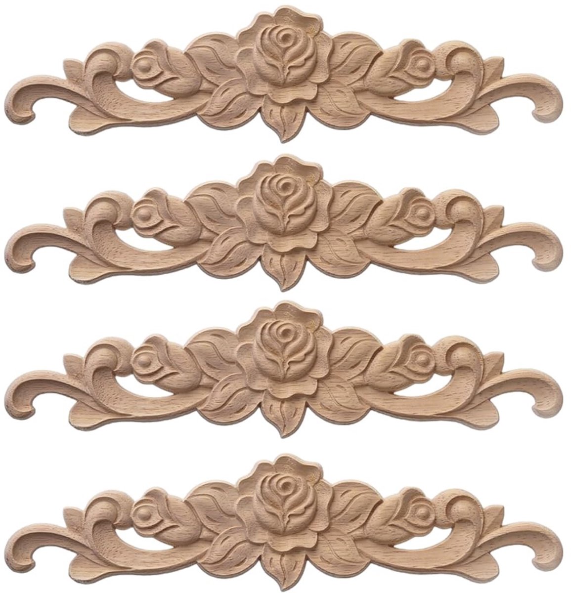 Dailygoods- Decoratieve Stickers Hout - 4 Stuks - Wanddecoratie - Vintage Meubels - Decoratieve Applicatie - 20 x 5 cm - Duurzaam Houtsnijwerk