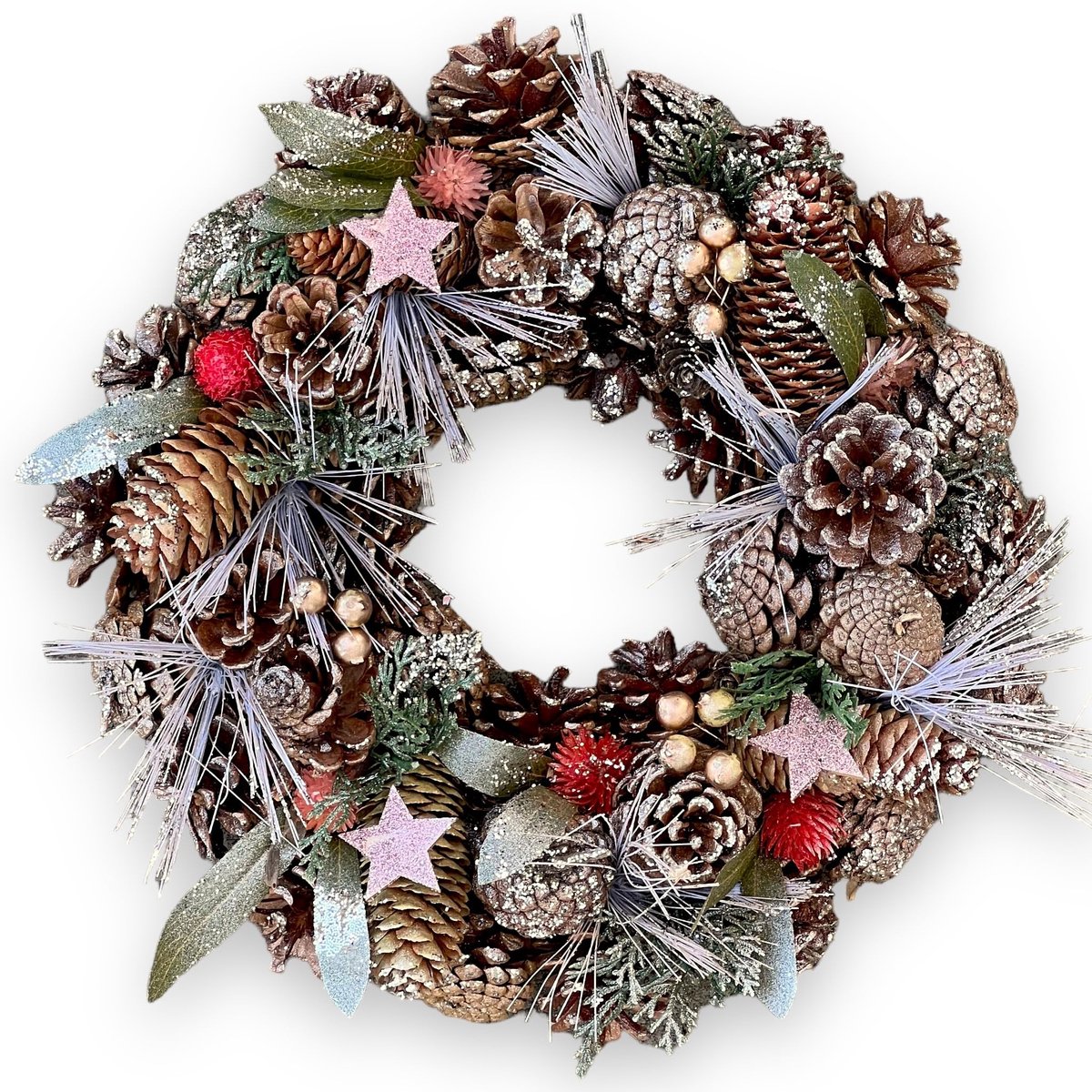 Dailygoods- Kerstkrans met verlichting - Handgemaakte dennenappelkrans - Winterse decoratie - Adventskrans - Natuurlijke uitstraling - Elegante versiering - Dekoratiekrans