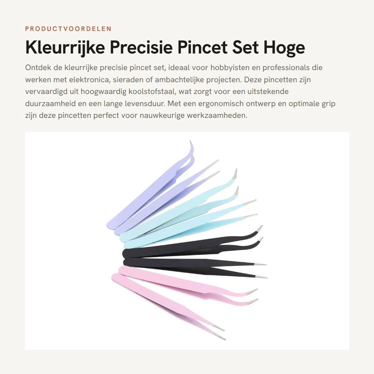 Dailygoods - Kleurrijke Precisie Pincet Set - Hoge Koolstofstaal - Lange levensduur - Zilver - Geschikt voor Solderen, Sieraden, Elektronica