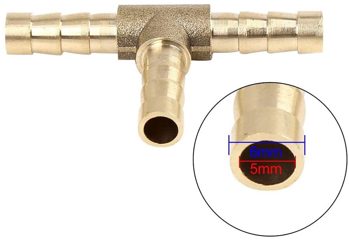 Dailygoods- Slangconnector 3-Weg T-Vorm - Messing Slangkoppeling - Slangkoppelingen - Slangstuk - Corrosiebestendig - 5 Stuks