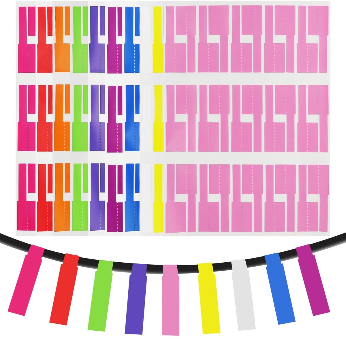 Dailygoods- Kabeletiketten 300 Stuks - Zelfklevende Kabelmarkers - Waterdichte Kabelmarkering - Beschrijfbare Kabelstickers - 10 Kleuren - Geschikt voor Alle Kabeltypes