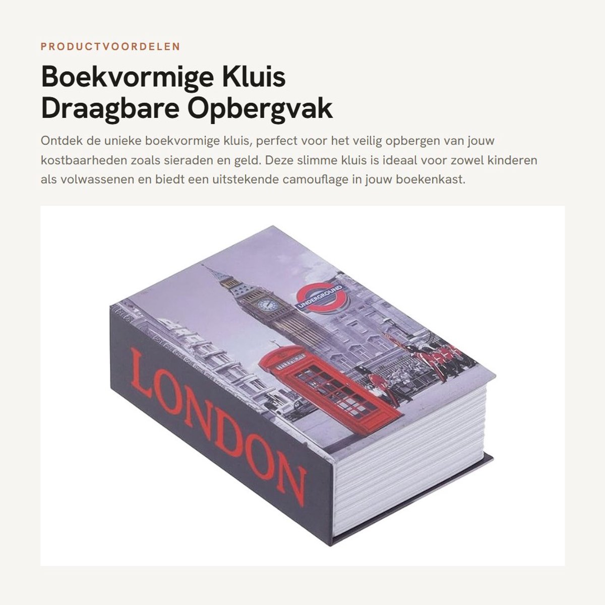Dailygoods- Boekvormige Kluis - Draagbaar/Geheim Opbergvak - Combinatieslot - Roestvrij Staal - Duurzaam - 18 x 11,6 x 5,5 cm - Boekenkluis