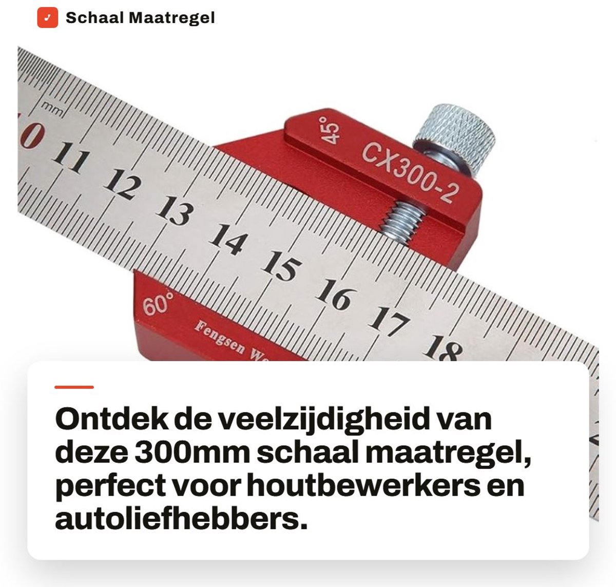 Dailygoods- Aftekenliniaal 300mm - Houtbewerkingshoekliniaal - Meetgereedschap - Voor het meten van hoeken - Schaalmaatregel - Handgereedschap - Meetlat