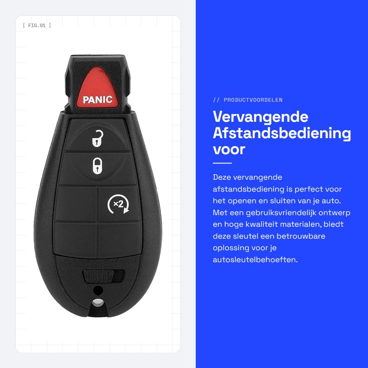 Dailygoods - Vervangende Afstandsbediening voor Autosleutel met 4 Knoppen