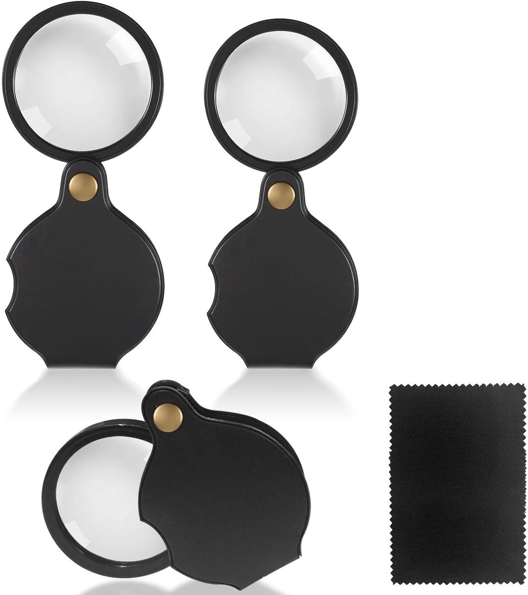 Dailygoods - Vergrootglas Set van 3 Stuks - Inklapbare Zakloep met Reinigingsdoekjes