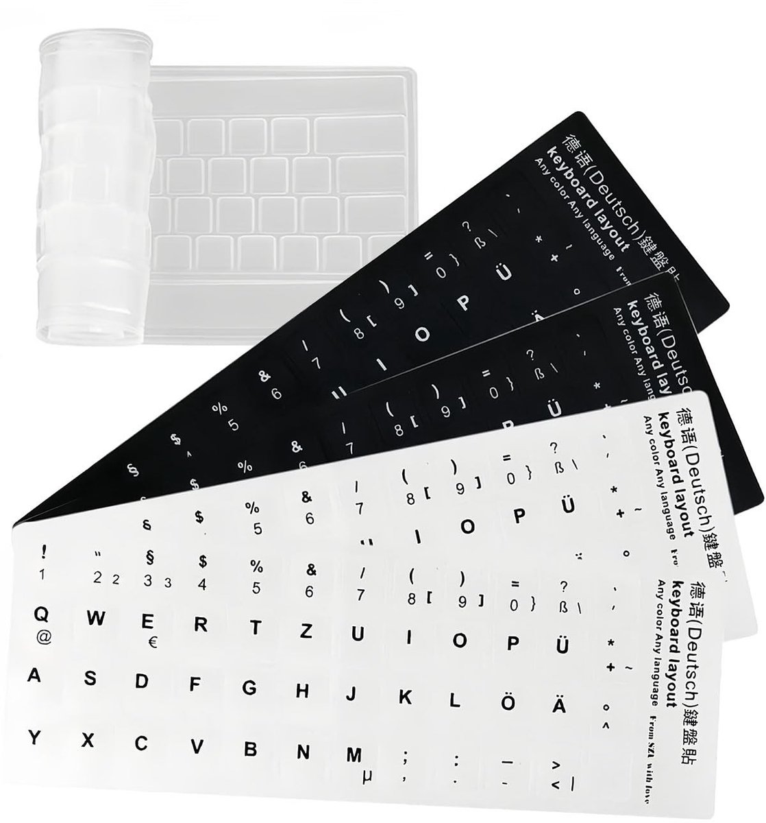 Dailygoods- Toetsenbordstickers Hoogwaardig - Toetsenbordfolie - Duitse Toetsenbordstickers - Zwarte/Witte Letters - Waterdicht - Scheurvast