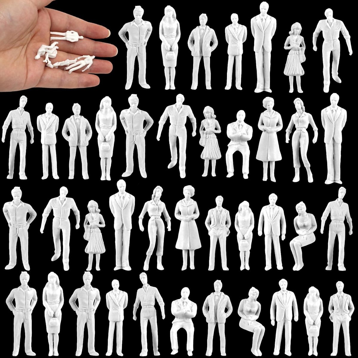 Dailygoods- Mensenfiguren 50 stuks - Schaal 1:50 - Handmatig beschilderd - Realistische kleuren - Miniatuur figuren - Perfect voor modelbouwscènes - Miniatuurfiguren