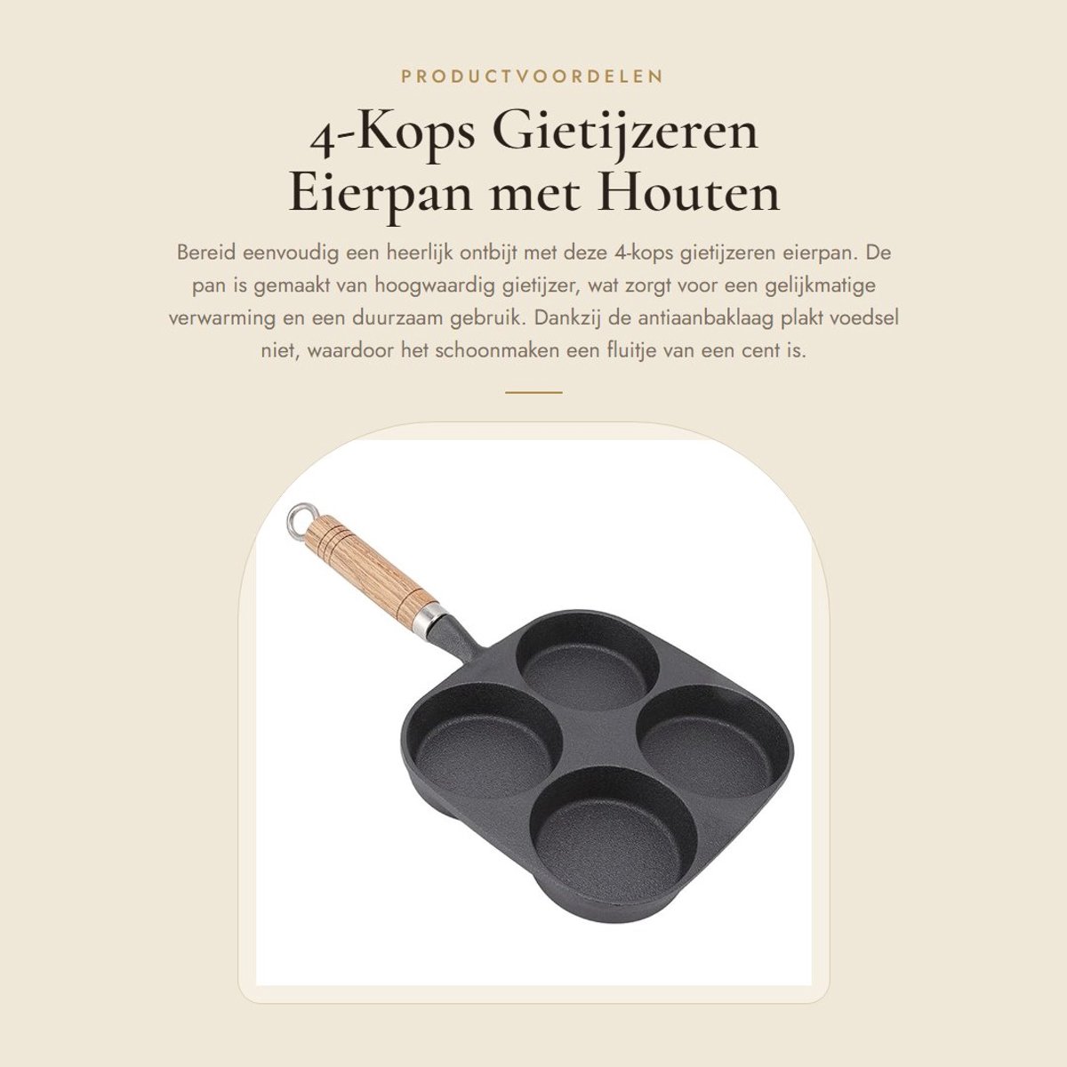 Dailygoods- Eierpan 4-kops - Gietijzer - Antiaanbaklaag - Gemakkelijk schoon te maken - Gelijkmatige verwarming - Voor omeletten/hamburgers - Koekenpan