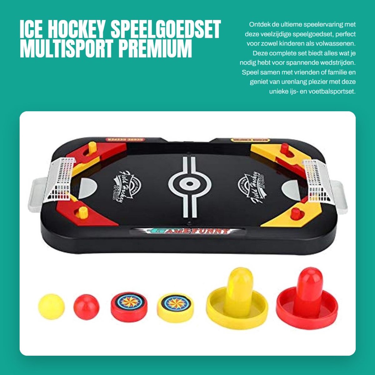 Dailygoods- Air Hockey Speeltafel Mini - Tafel Spelletjes - 2 Pucks - 2 Peddels - Duurzaam Kunststof - Eenvoudig te Installeren - Tafelspel
