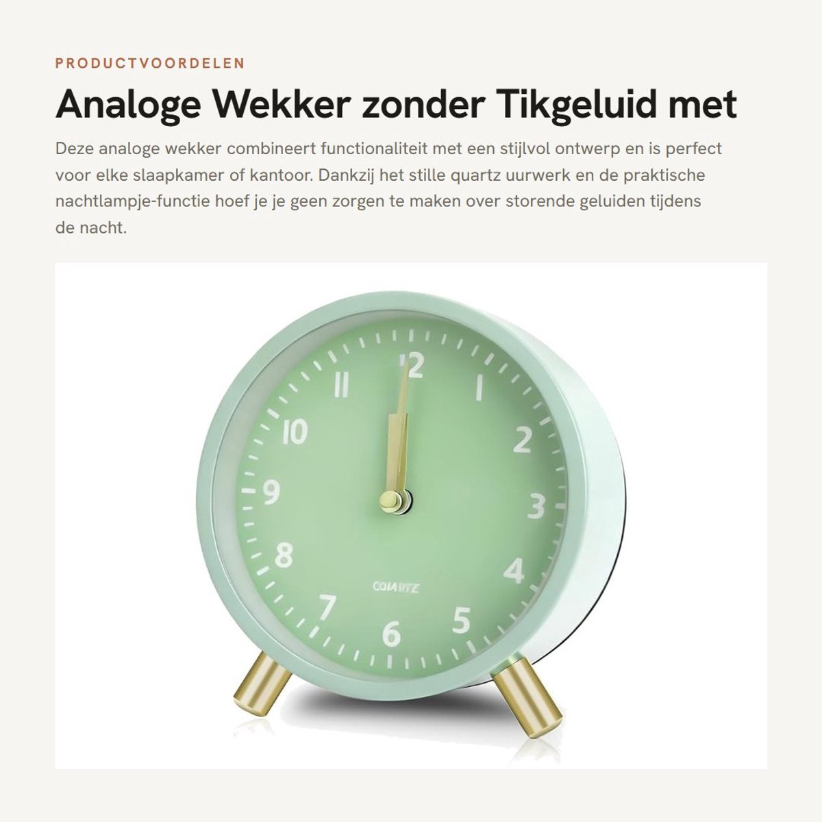 Dailygoods- Analoge Wekker Stille Quartz - Nachtlampje - Draagbare Wekker - Werkt op Batterijen - Groene Wijzerplaat - Energiezuinig Licht