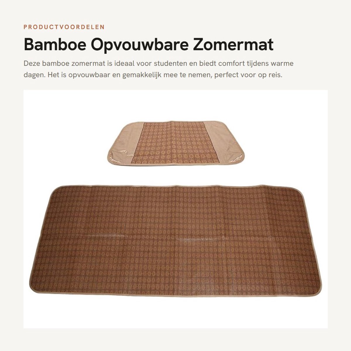 Dailygoods- Bamboemat Opvouwbaar - Antislip - Ademend - Duurzaam - 195x80 cm - Geschikt voor Studenten - Zomerslaapmat