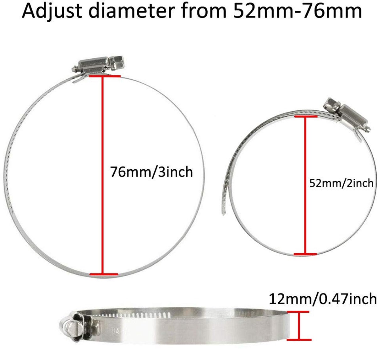 Dailygoods- Slangklemmen Set - 5 Stuks - Verstelbaar 52-76mm - RVS 304 - Anti-roest - Waterdicht - Heavy Duty Klemmen - Slangklem