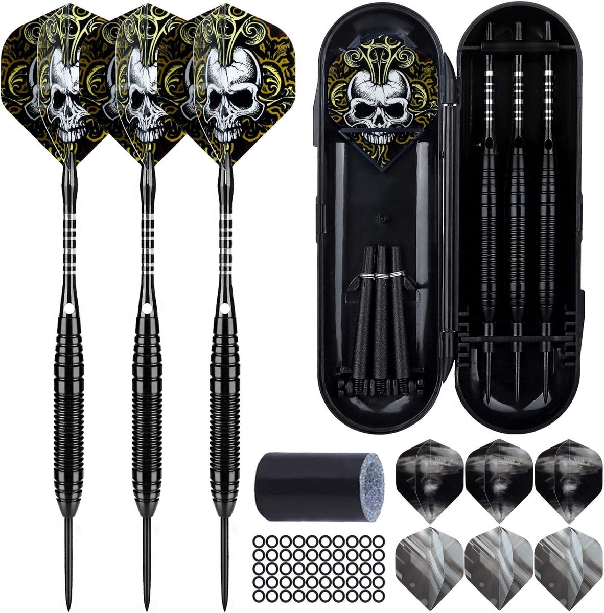 Dartpijlen Set - Steeldarts - Precisie Spel - Compleet met Slijper - 3 Stuks 22 Gram - Zwart