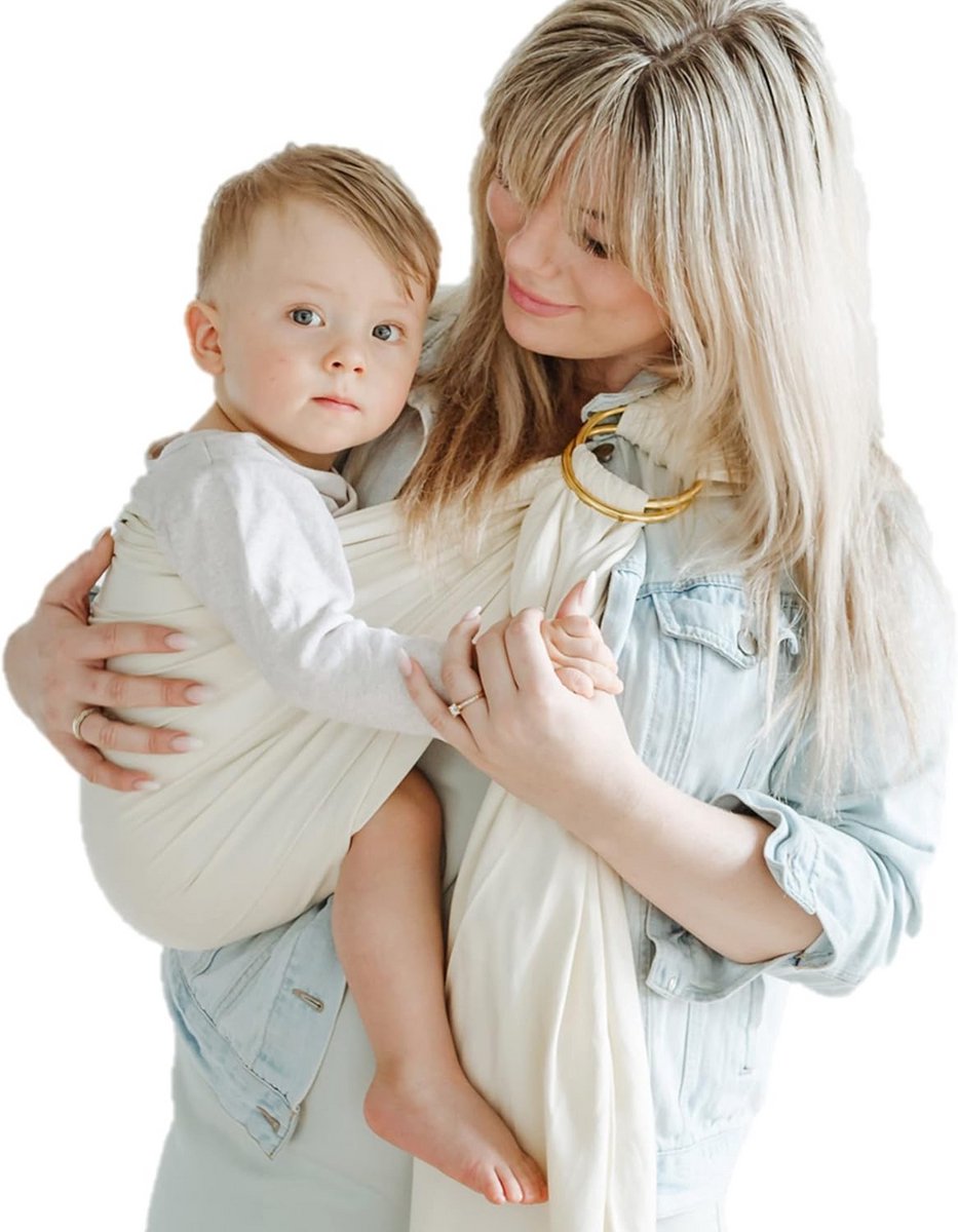 Ring Sling - Draagdoek baby - Baby dragen - 100% biologisch katoen - 210 x 70 cm - Beige