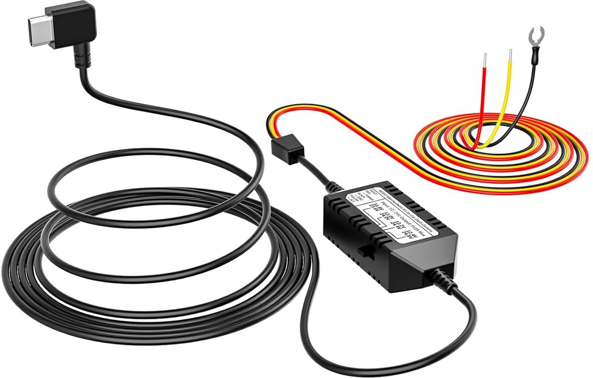 Hardwire Kabel - Auto Camera Kabel - Parkeerbewaking - Laagspanningsbeveiliging - 4 meter - Zwart