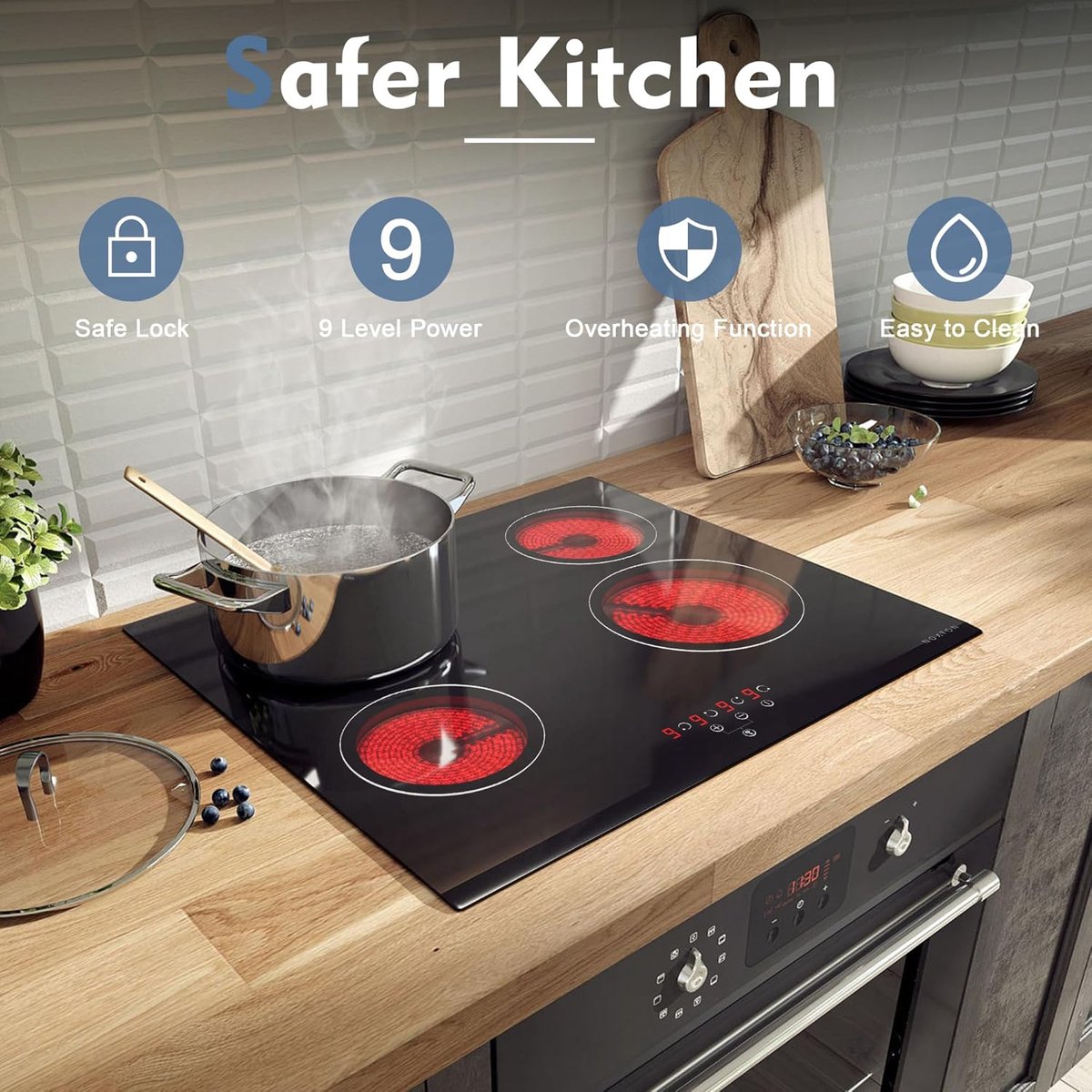 Keramische Kookplaat - Inbouw Kookplaat - Koken Thuis - Kinderslot Functie - 60cm Breed - Zwart