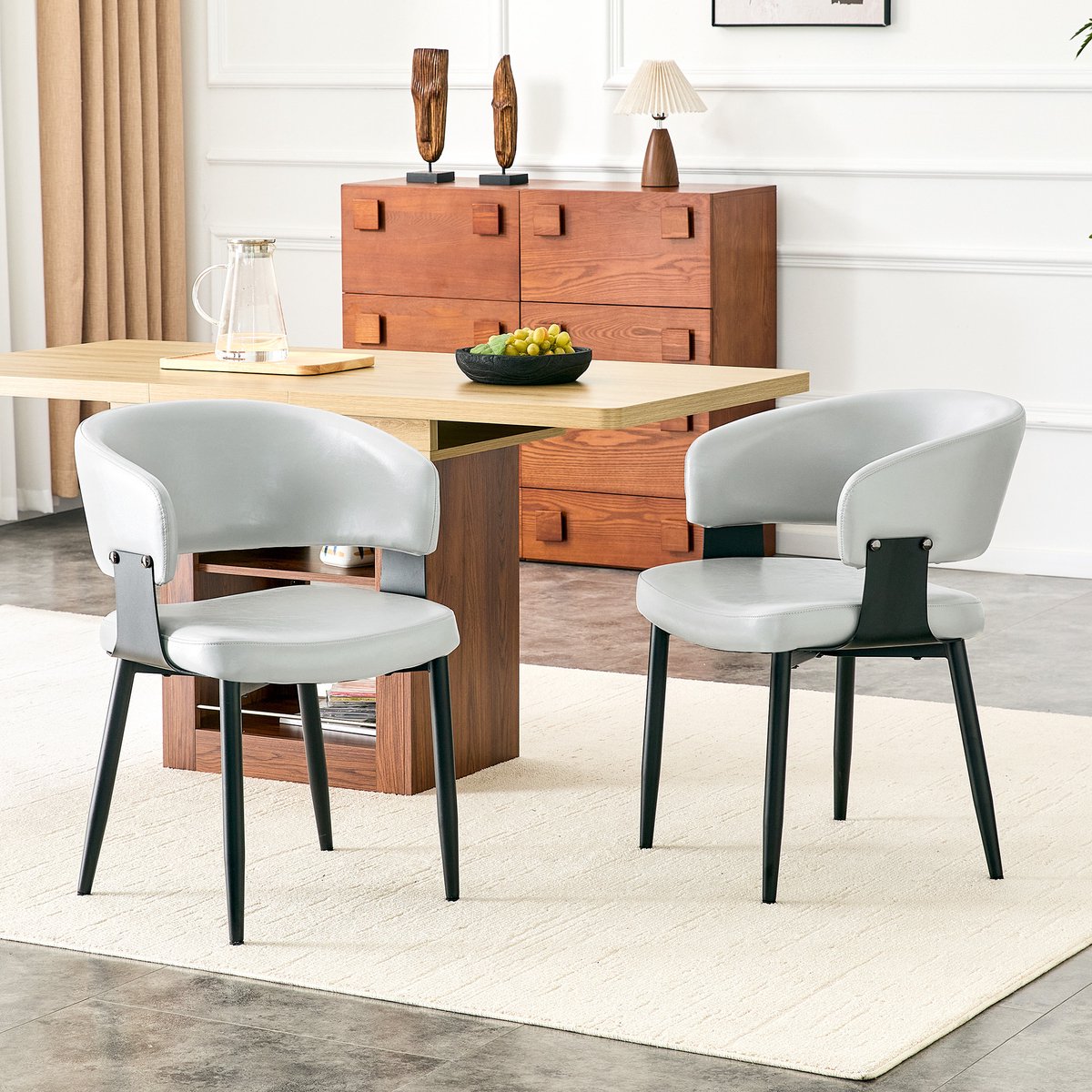 HAUSS SPOLE Eetkamerstoel - Retro Design - Set Van 2 - Met Armleuningen En Zachte Zitting - Voor Eetkamer En Lounge - PU Grijs