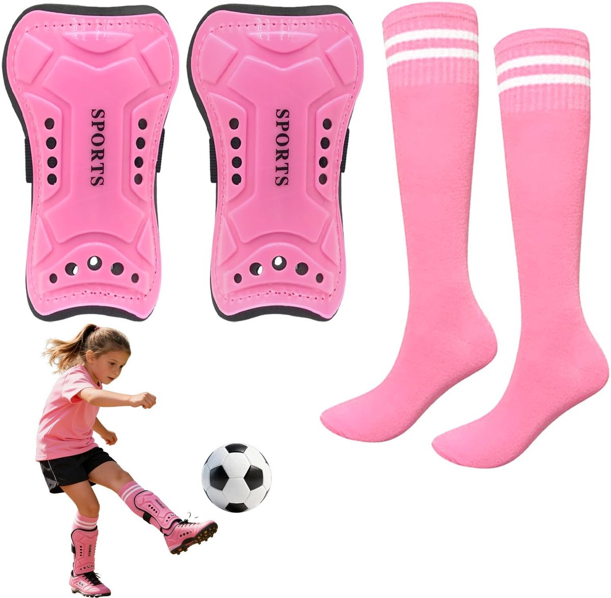 Dailygoods- Scheenbeschermers Voetbal Kind - Ademend - Antishock - Verstelbare Bandjes - Voetbalsokken Kinderen - PE-Kunststof met EVA-schuim - Voetbalscheenbeschermers