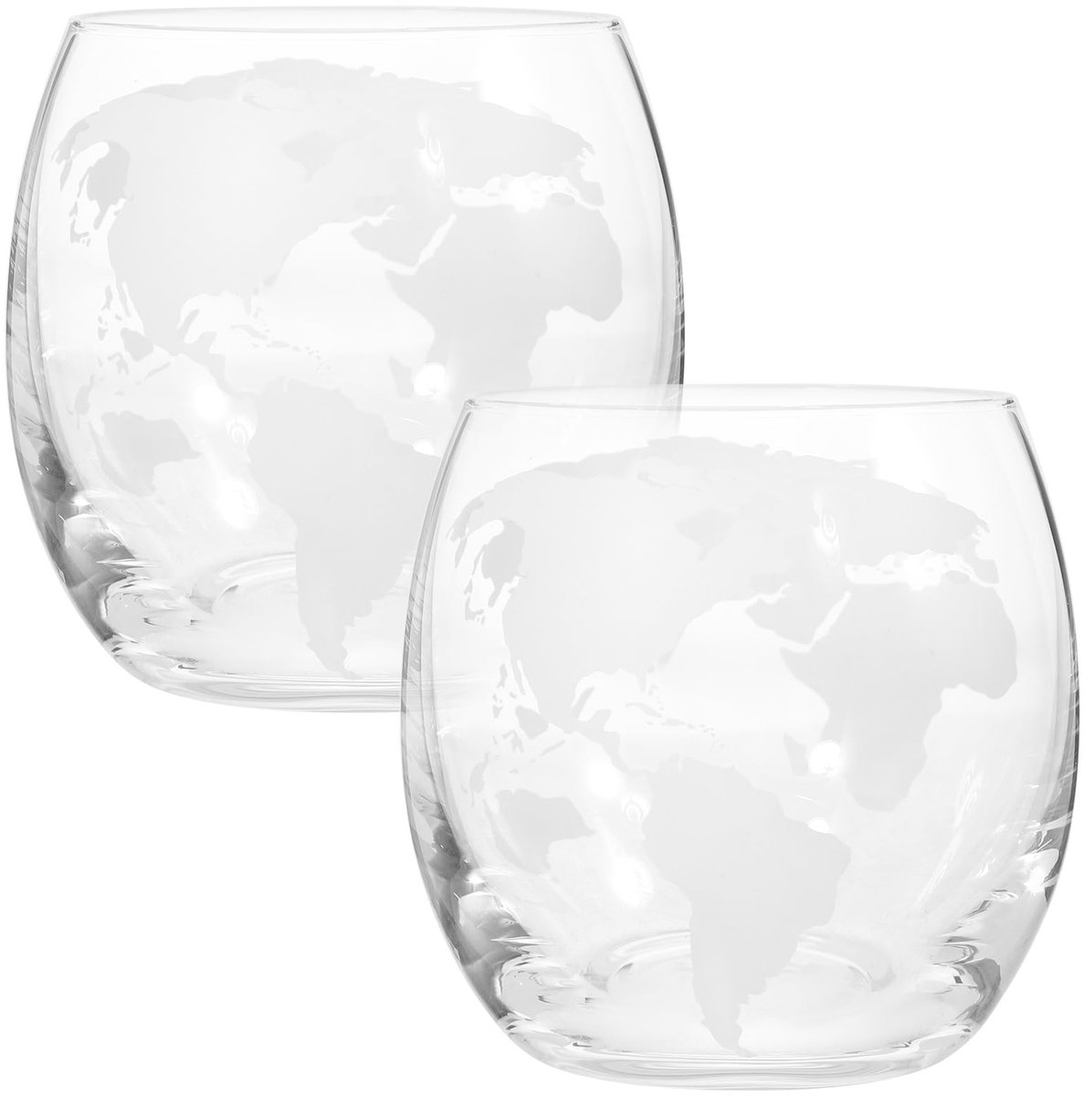 Dailygoods- Whiskyglazen Set - Kristallen Drinkbeker - Geëtste Wereldkaart - Geschikt voor Whisky/Cocktails - Luxe en Veelzijdig - 2 Stuks - Drinkglazen