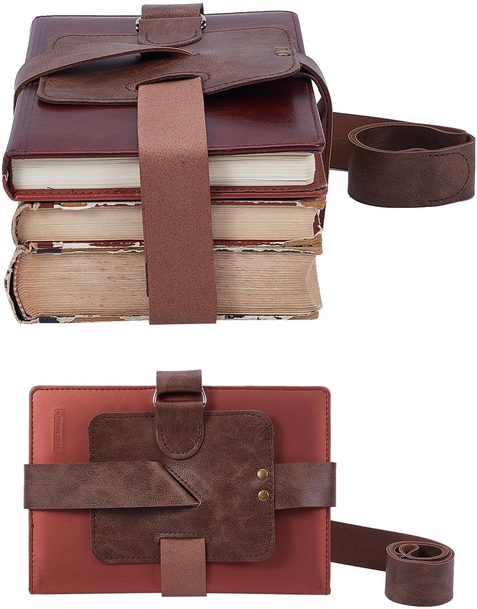 Dailygoods- Boekbanddrager Verstelbaar - Lederen Boekholster - Schouderdraagtas - Handgemaakt - Bruin - 134,6 cm Lengte - Boekdrager