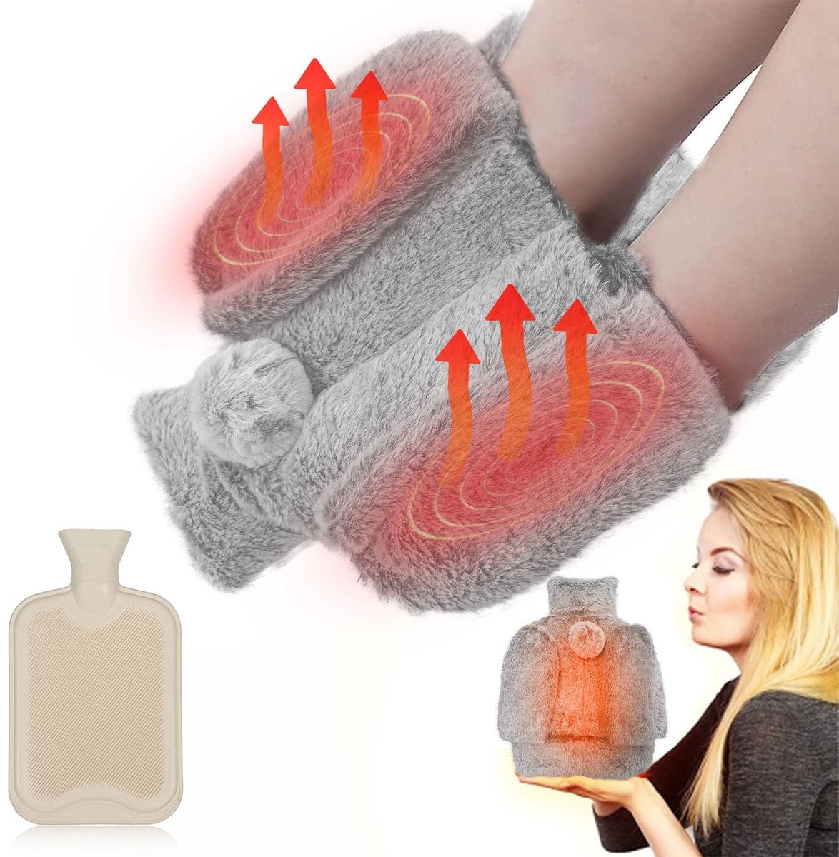 Dailygoods- Warmwaterkruik 2 Liter met Zachte Pluche Hoes - Voetwarmer/Handwarmer - Antislipzool - Warmwaterkruikzakje - Duurzaam - Pijnverlichting - Warmwaterfles