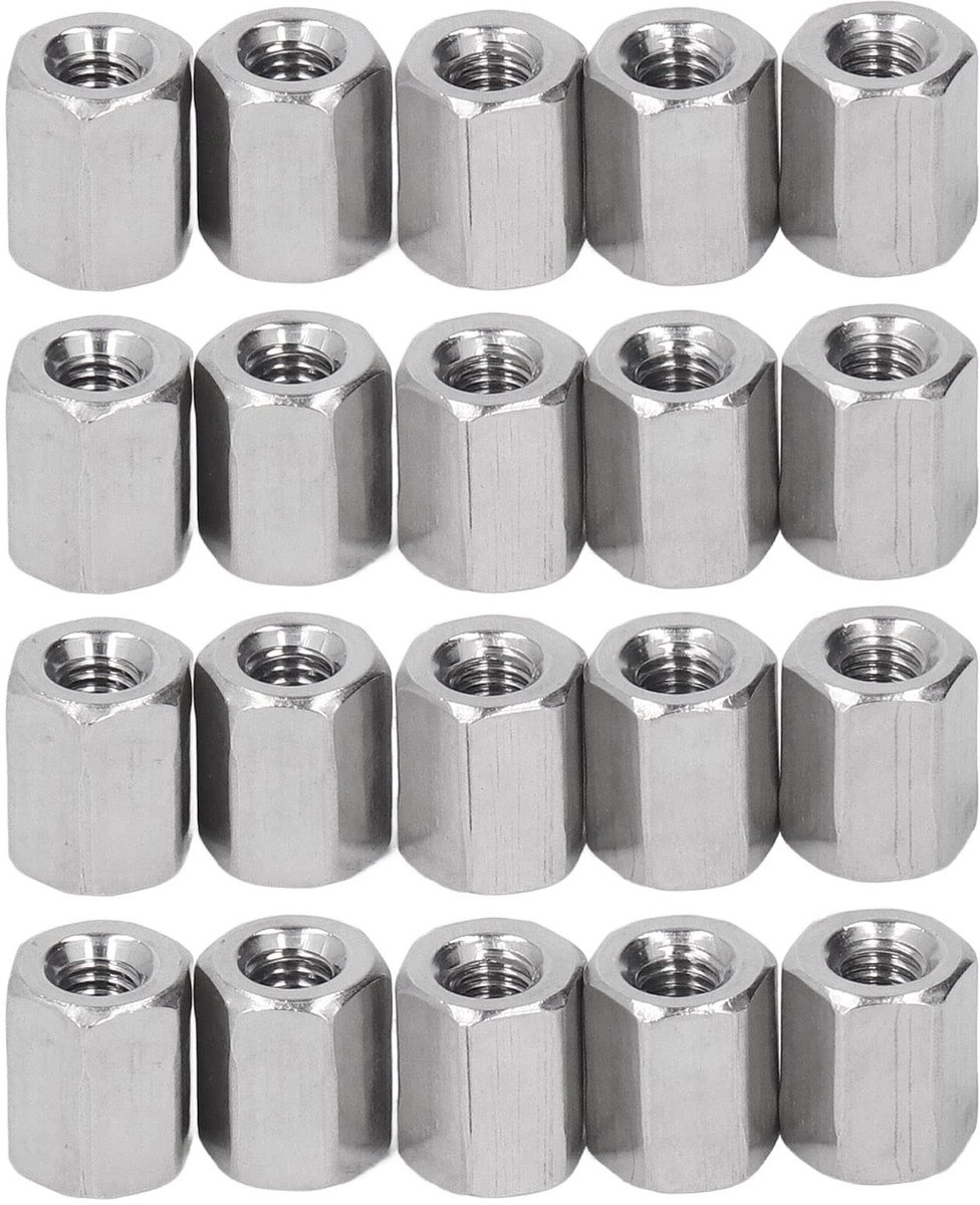Dailygoods- Zeskantmoer M4 x 0,7 - 20 Stuks - Koppelingsmoeren - Roestvrij Staal 304 - Zilveren Bevestigingsmiddelen - Lengte 10 mm - Moeren