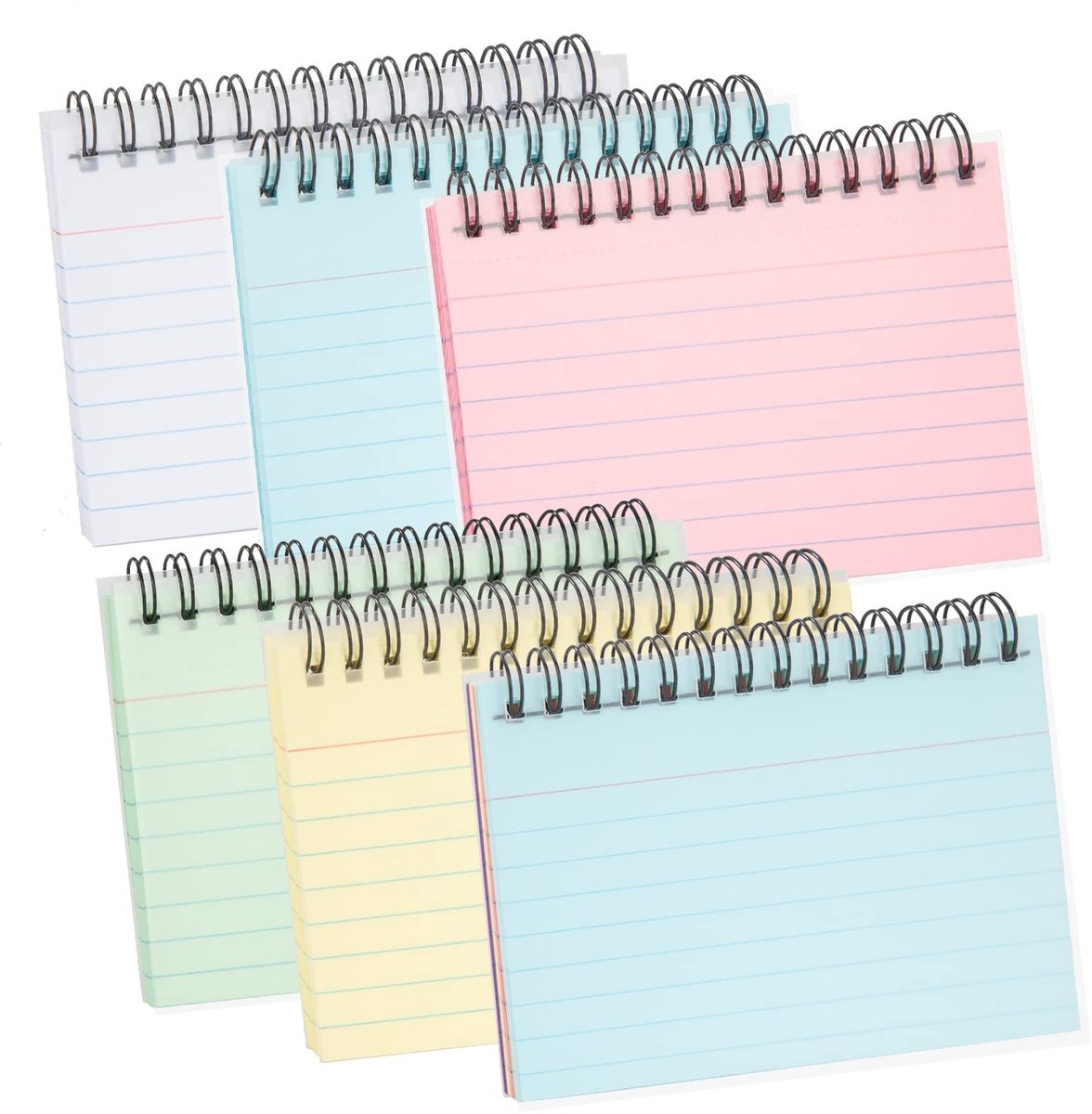 Dailygoods- Indexkaarten Multicolor - 12,5 x 7,5 cm - 300 Vellen - Spiraalbinding - Dubbelzijdig Ontwerp - Geschikt voor School/Kantoor - Notitiekaarten
