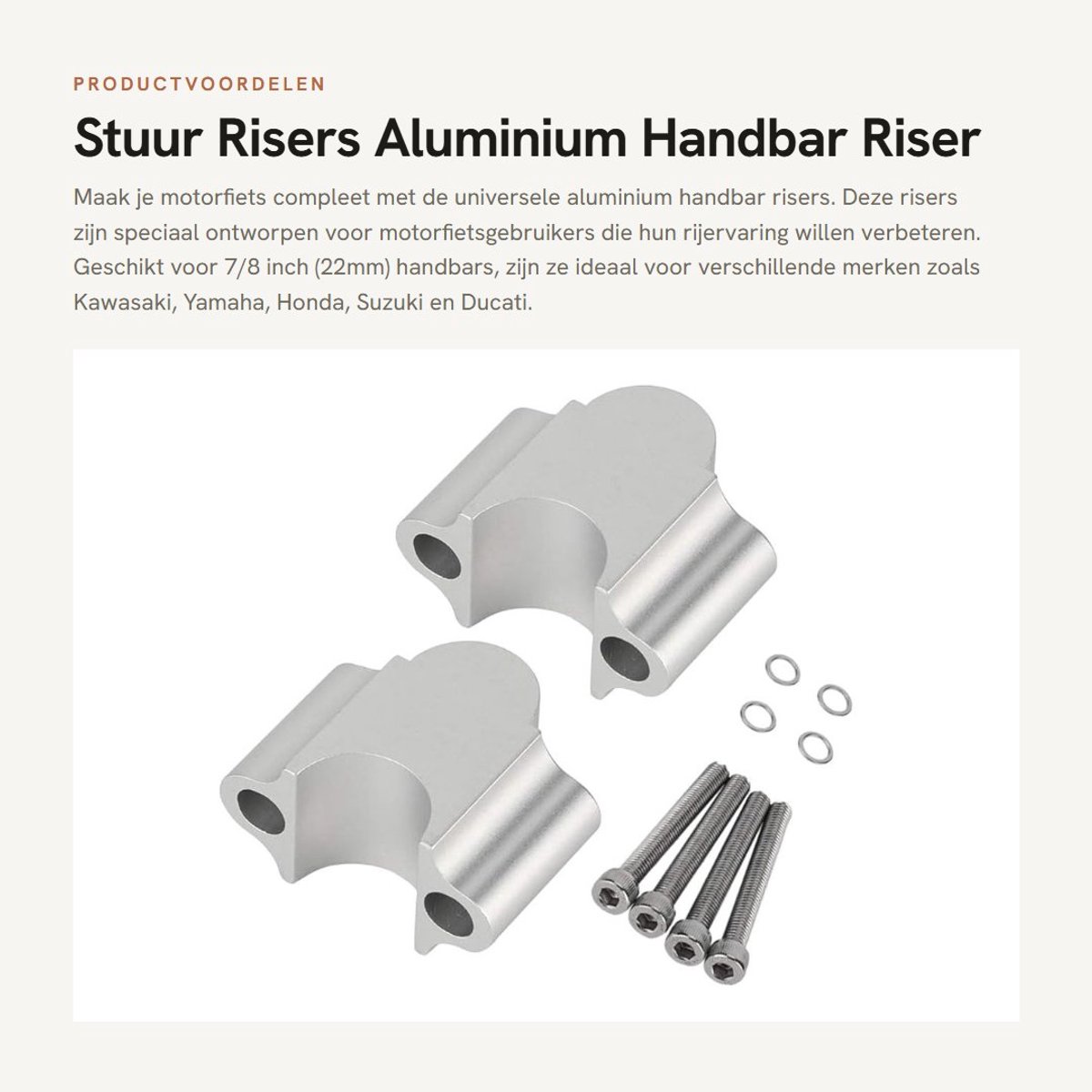 Dailygoods - Stuur Risers - Aluminium Handbar Riser 7/8 inch - Universele Klem - Zwart/Elektroplaat - Motorfiets Toebehoren - Geschikt voor Diverse Me...