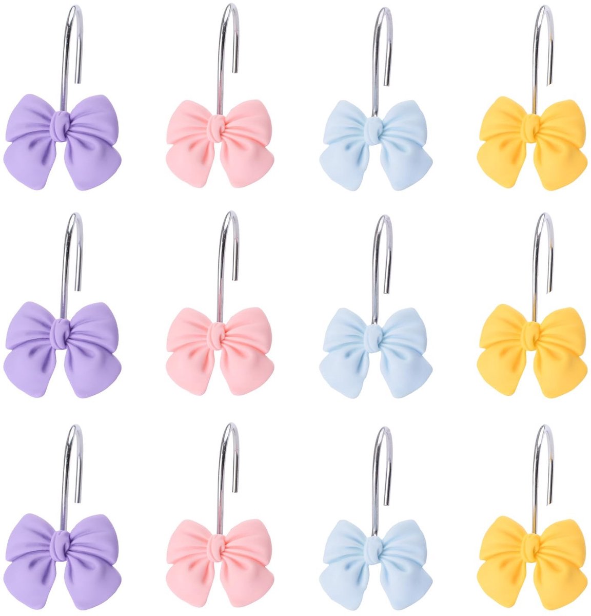 Dailygoods- Badkamerhaken 12 Stuks - Decoratieve Haken - Anti-Roest Hars/Metaal - Kleur: Roze/Blauw/Geel/Paar - Afmetingen: 7,2 cm - Geschikt voor Douchegordijnen - Douchegordijnhaken