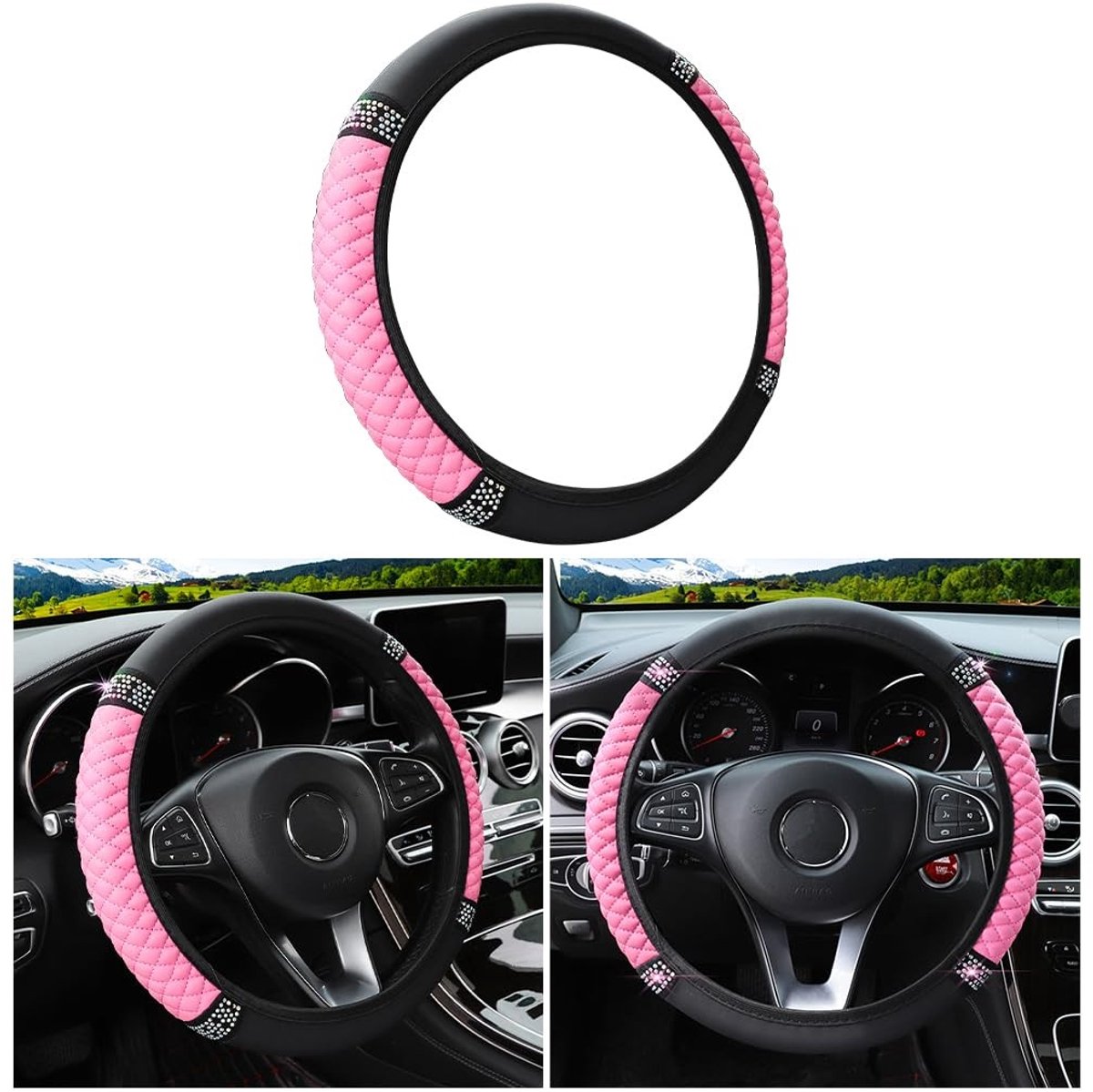 Dailygoods- Stuurhoes Zacht Imitatieleer - Auto Interieur Accessoire - Diameter 37-38 cm - Bescherming tegen Vuil/Krassen - Modieus en Glanzend - Eenvoudig te Reinigen - Stuurwielhoes