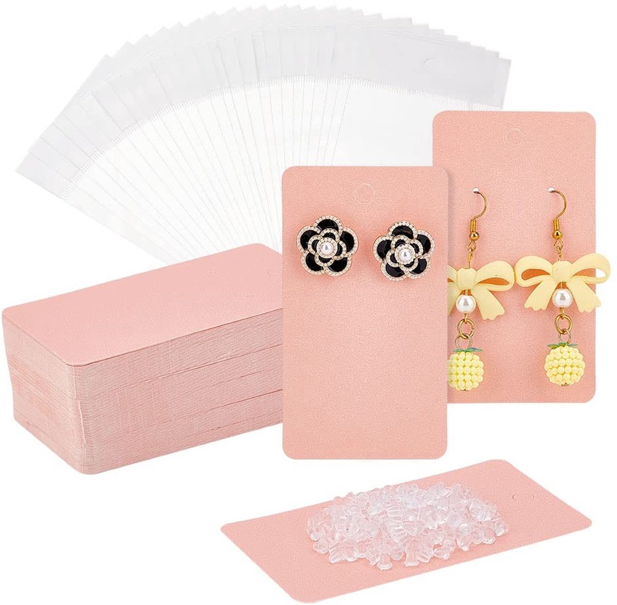 Dailygoods - Oorbelhouder - Displaykaarten - 120 stuks - Roze - Sieraden verpakking - Oordopjes - Geschikt voor DIY - Karton