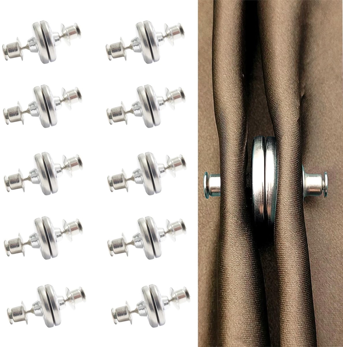 Dailygoods- Gordijnbevestigingen 10 Sets - Magnetische Sluitingen - Ronde Clips - Gordijnaccessoires - Verduisterende Gordijnen - Stevig en Decoratief - Gordijnclips