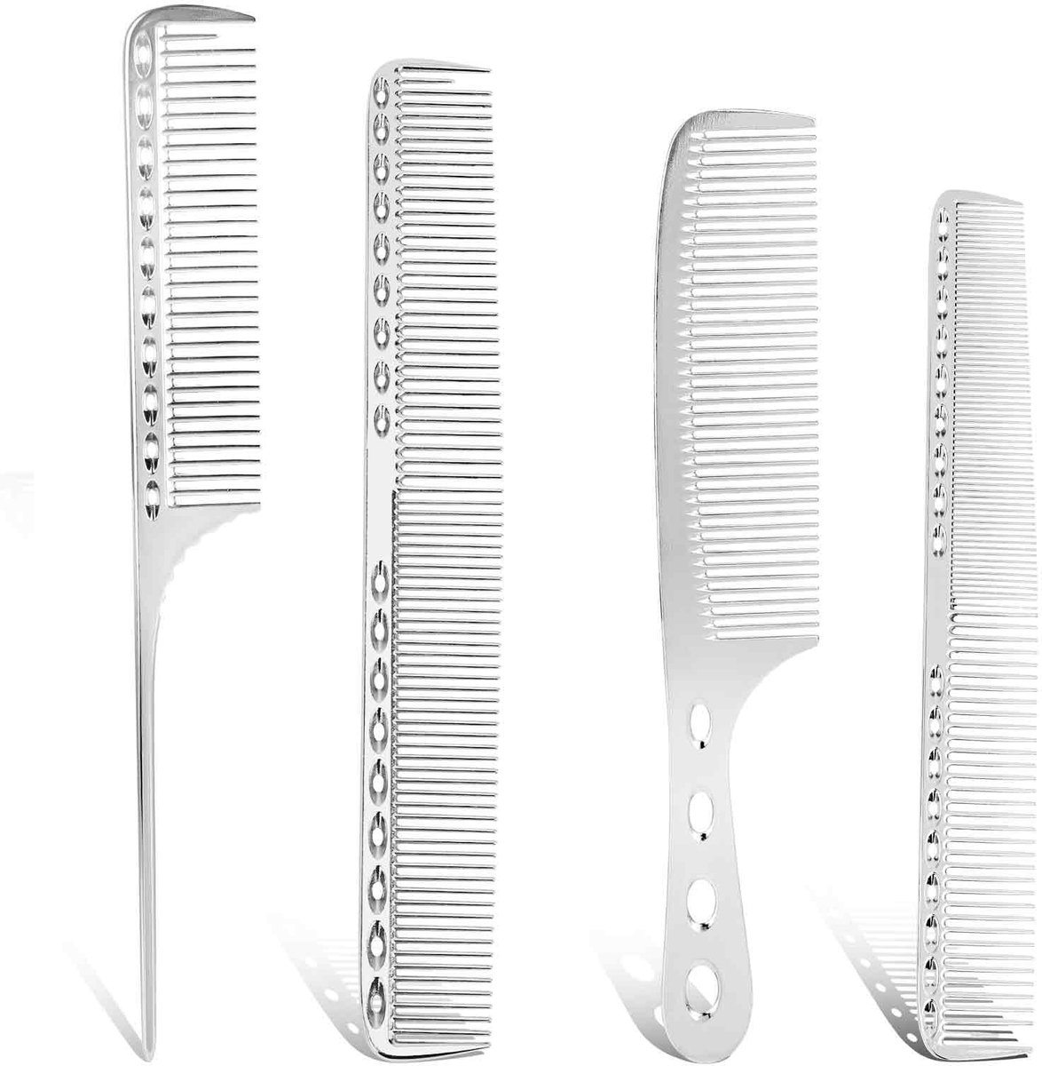 Dailygoods - Professionele aluminium haarkam-set - Antistatische precisiekam - Hittebestendig - Zilver - 4 stuks - Geschikt voor mannen en vrouwen