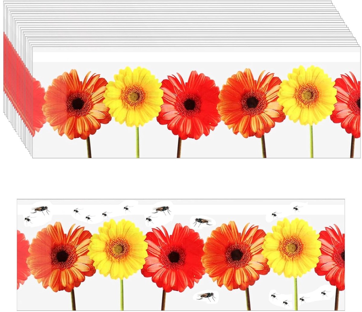 Dailygoods- Vliegenpapier Bloemen Design - Vliegenvanger Binnen - Vliegenval - Plakstrip - 30 Stuks - Langdurig Effect 6 Maanden